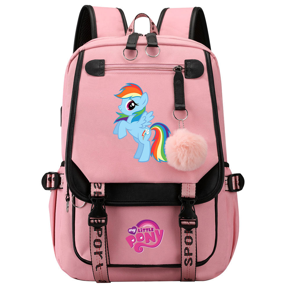 My Little Pony Rainbow Dash Waterproof Backpack School Notebook Travel Bag USB Charging
