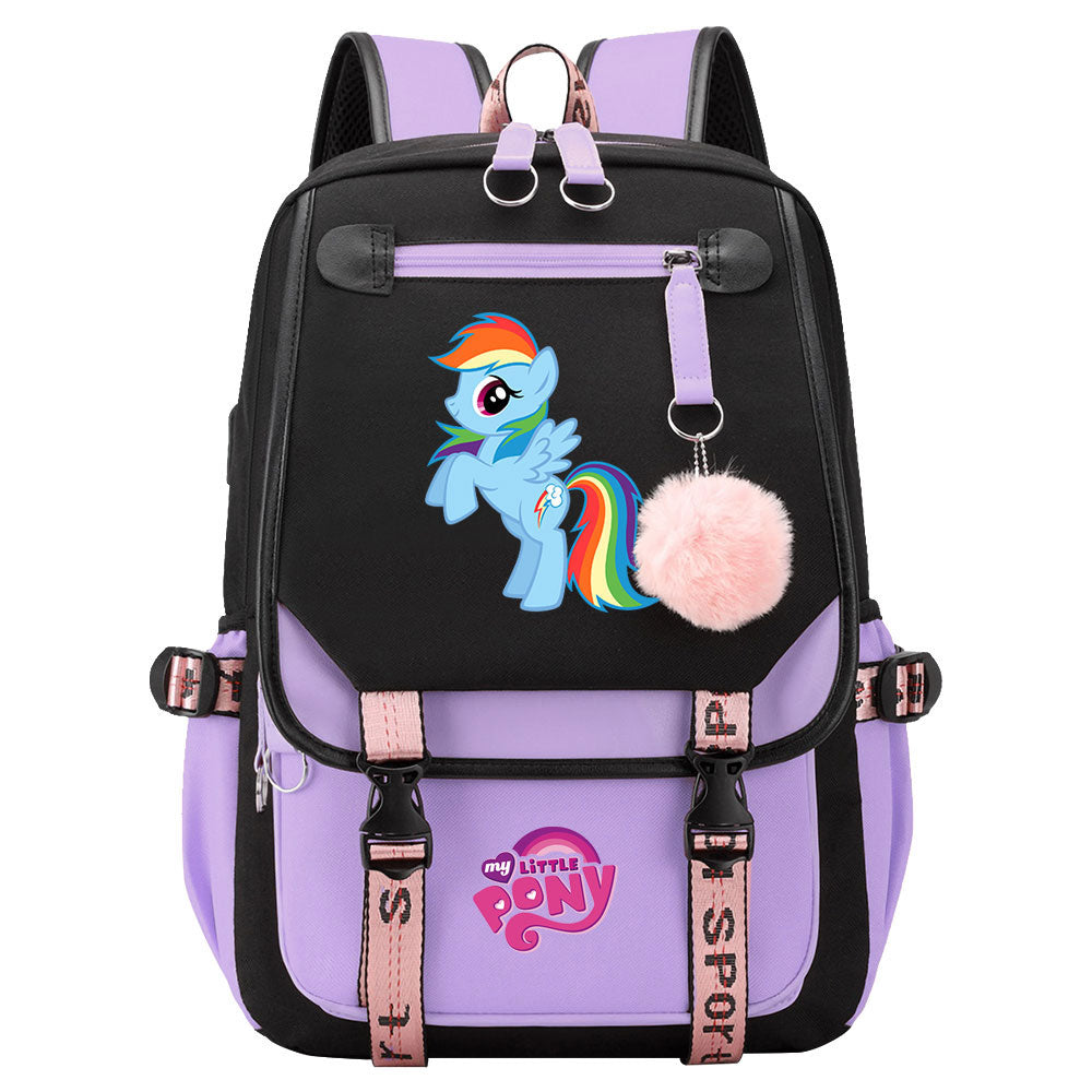 My Little Pony Rainbow Dash Waterproof Backpack School Notebook Travel Bag USB Charging