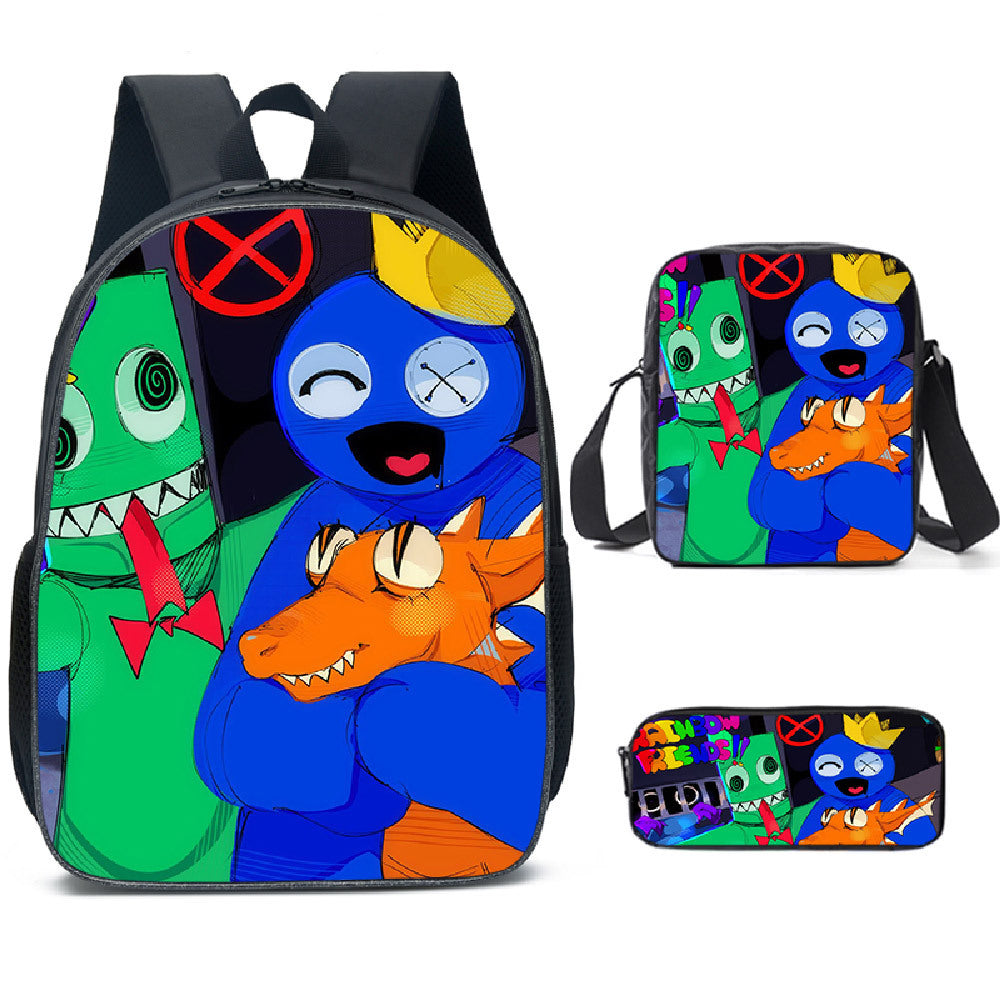 Rainbow Friends Full Printed Backpack Schoolbag Travel Notebook Bag Lunch Bag Pencil Bag for Kids Students 3PCS