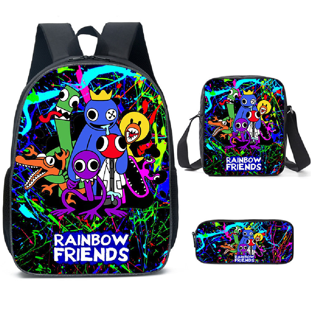 Rainbow Friends Full Printed Backpack Schoolbag Travel Notebook Bag Lunch Bag Pencil Bag for Kids Students 3PCS