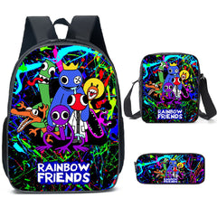 Rainbow Friends Full Printed Backpack Schoolbag Travel Notebook Bag Lunch Bag Pencil Bag for Kids Students 3PCS