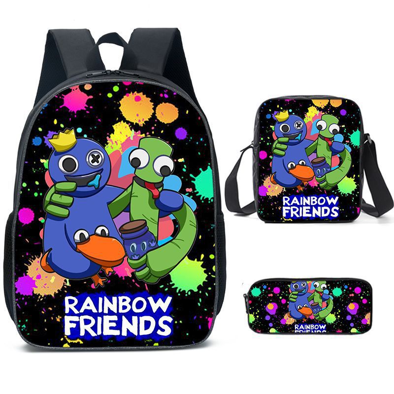 Rainbow Friends Full Printed Backpack Schoolbag Travel Notebook Bag Lunch Bag Pencil Bag for Kids Students 3PCS