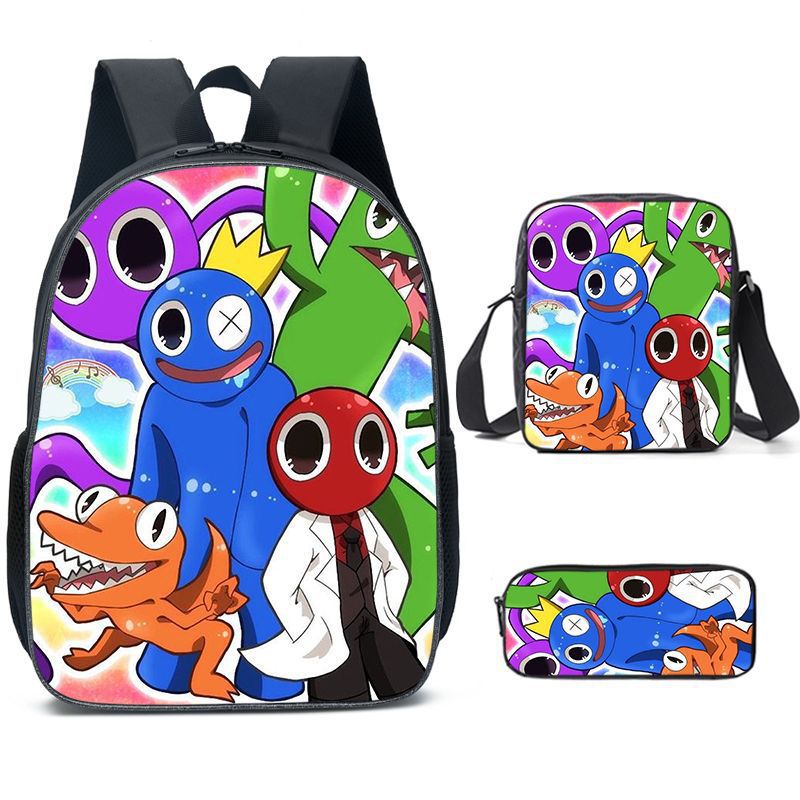 Rainbow Friends Full Printed Backpack Schoolbag Travel Notebook Bag Lunch Bag Pencil Bag for Kids Students 3PCS