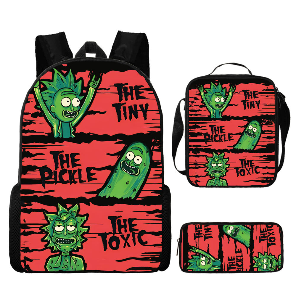 Rick and Morty Full Printed Backpack Schoolbag Travel Notebook Bag Lunch Bag Pencil Bag for Kids Students 3PCS