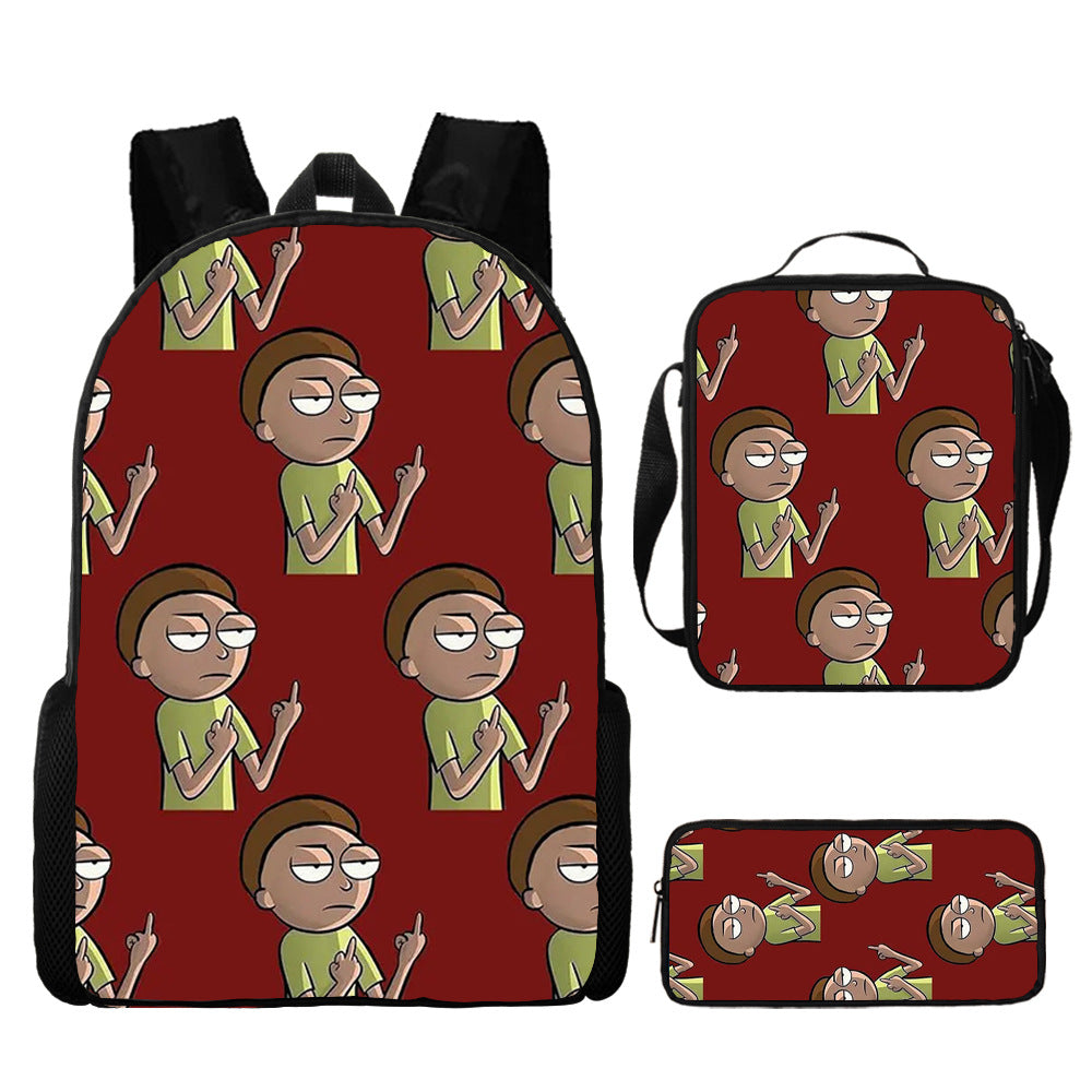 Rick and Morty Full Printed Backpack Schoolbag Travel Notebook Bag Lunch Bag Pencil Bag for Kids Students 3PCS