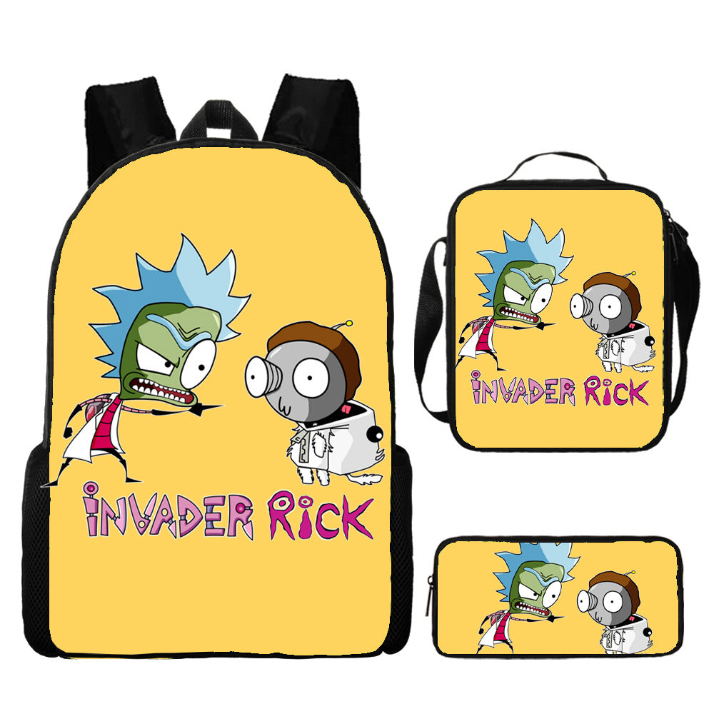 Rick and Morty Full Printed Backpack Schoolbag Travel Notebook Bag Lunch Bag Pencil Bag for Kids Students 3PCS