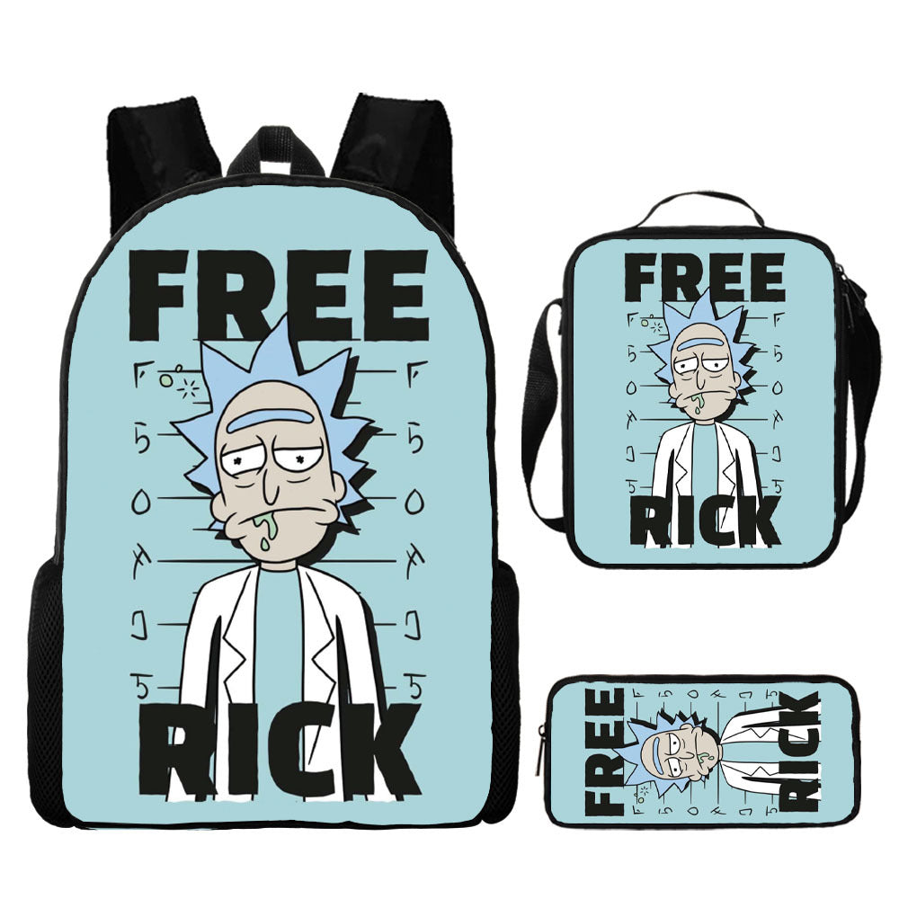 Rick and Morty Full Printed Backpack Schoolbag Travel Notebook Bag Lunch Bag Pencil Bag for Kids Students 3PCS