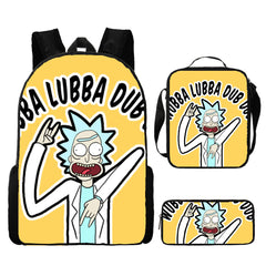 Rick and Morty Full Printed Backpack Schoolbag Travel Notebook Bag Lunch Bag Pencil Bag for Kids Students 3PCS