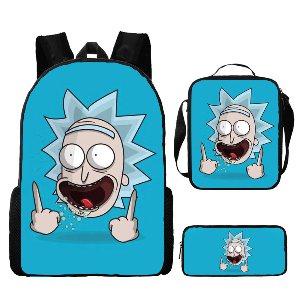 Rick and Morty Full Printed Backpack Schoolbag Travel Notebook Bag Lunch Bag Pencil Bag for Kids Students 3PCS