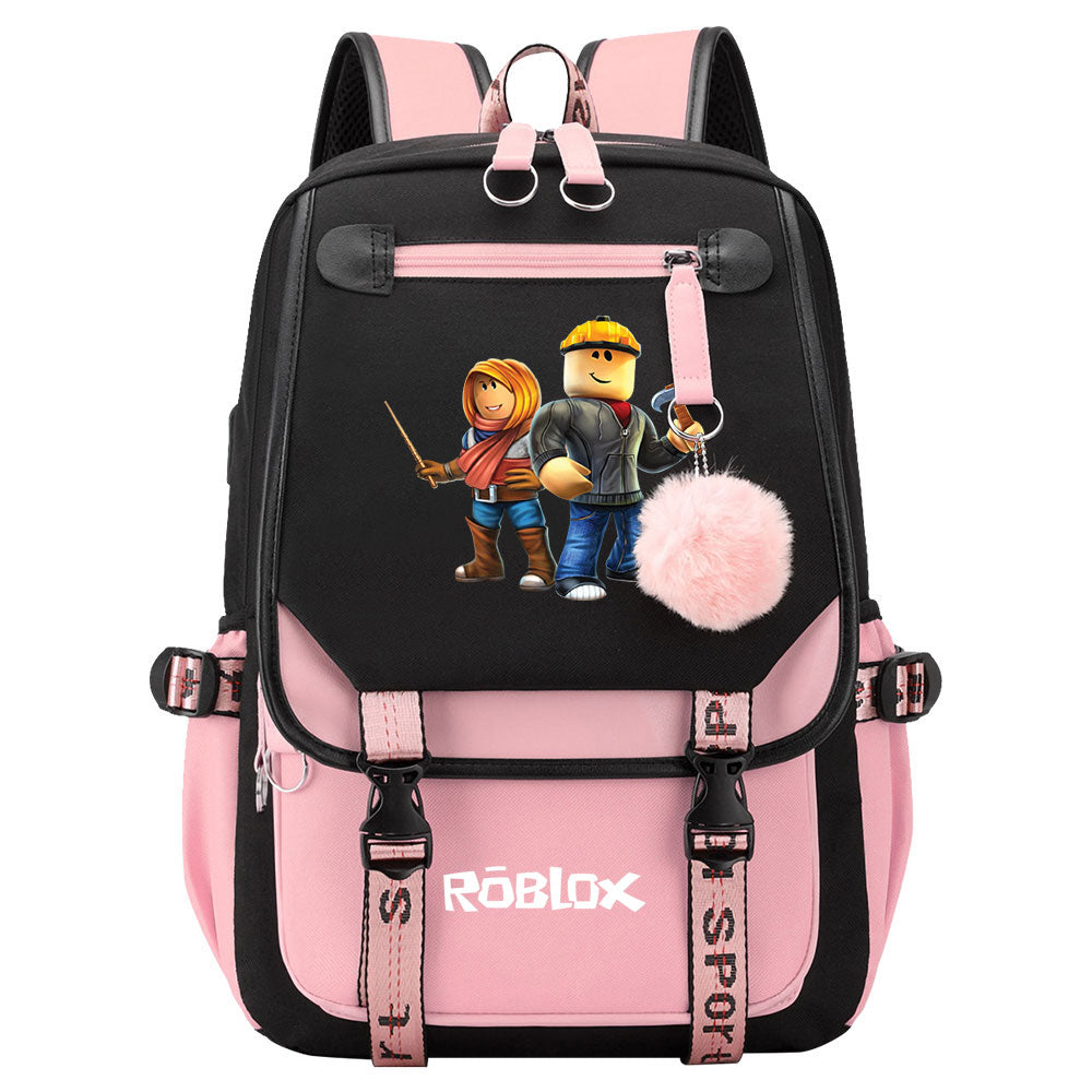 Roblox Game Waterproof Backpack School Notebook Travel Bag USB Charging