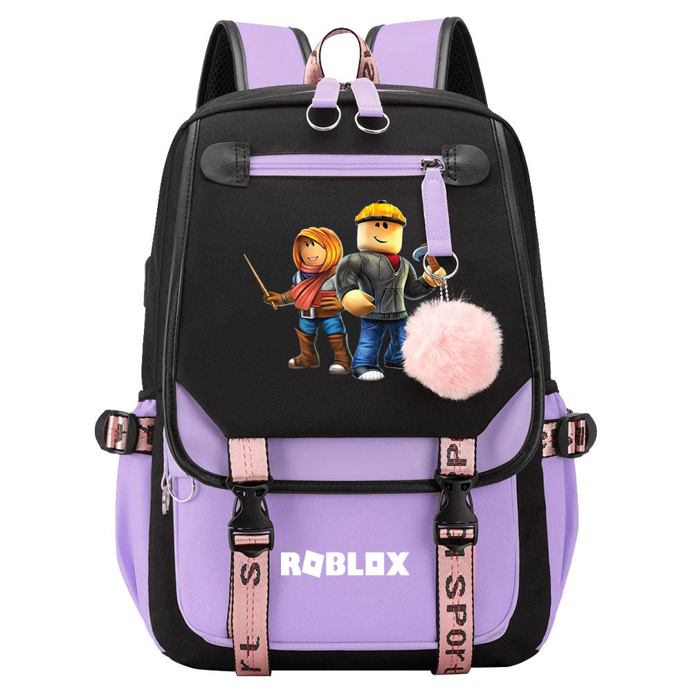 Roblox Game Waterproof Backpack School Notebook Travel Bag USB Charging