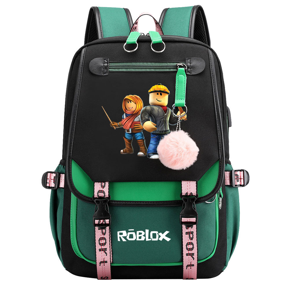 Roblox Game Waterproof Backpack School Notebook Travel Bag USB Charging
