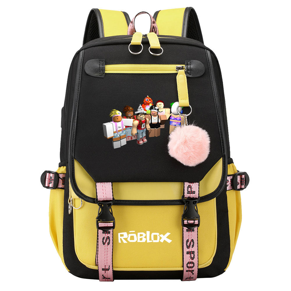 Roblox Game Waterproof Backpack School Notebook Travel Bag USB Charging
