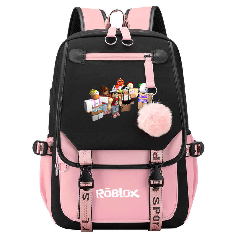 Roblox Game Waterproof Backpack School Notebook Travel Bag USB Charging