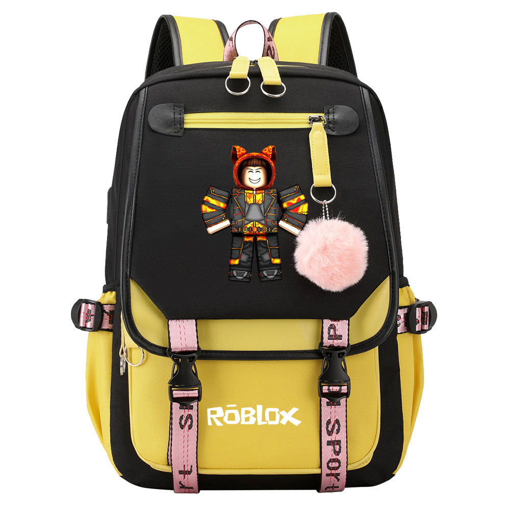 Roblox Game Waterproof Backpack School Notebook Travel Bag USB Charging