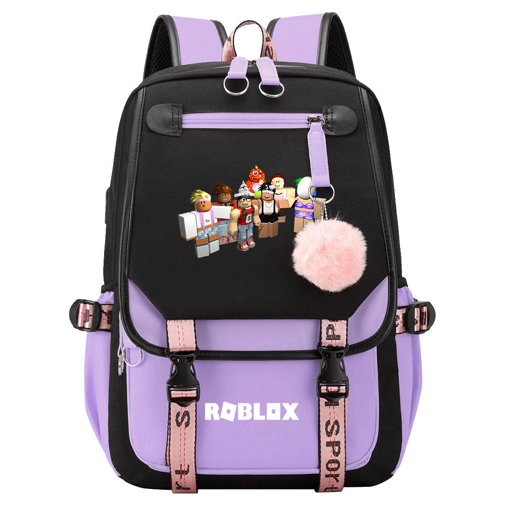 Roblox Game Waterproof Backpack School Notebook Travel Bag USB Charging