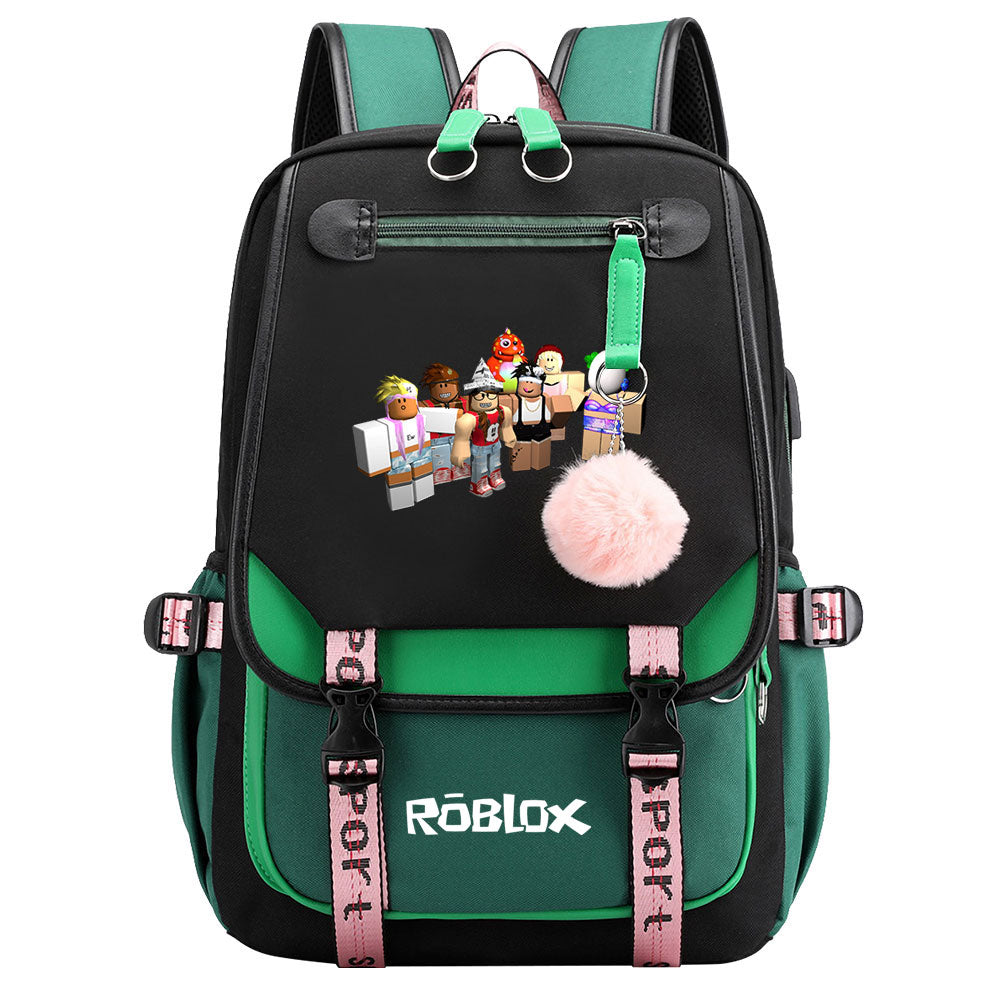 Roblox Game Waterproof Backpack School Notebook Travel Bag USB Charging