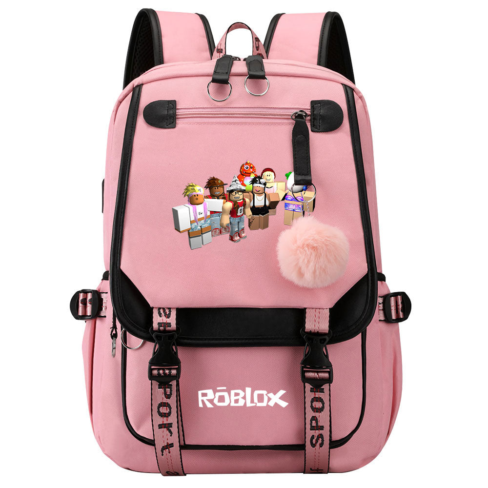 Roblox Game Waterproof Backpack School Notebook Travel Bag USB Charging