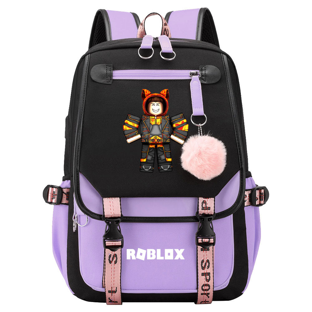 Roblox Game Waterproof Backpack School Notebook Travel Bag USB Charging