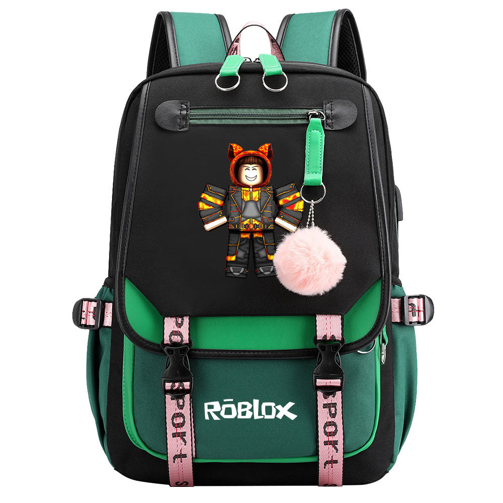 Roblox Game Waterproof Backpack School Notebook Travel Bag USB Charging