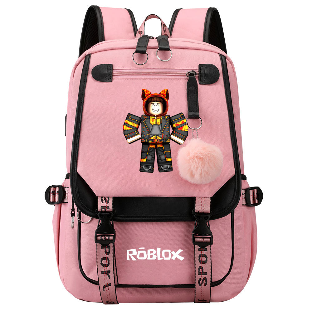 Roblox Game Waterproof Backpack School Notebook Travel Bag USB Charging