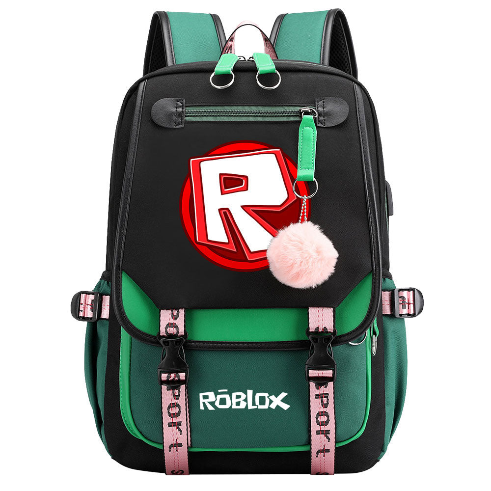 Roblox Waterproof Backpack School Notebook Travel Bags USB Charging