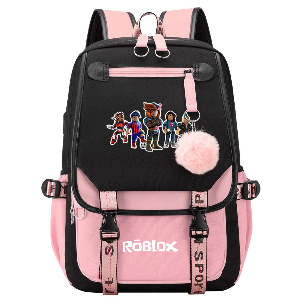 Roblox Waterproof Backpack School Notebook Travel Bags USB Charging