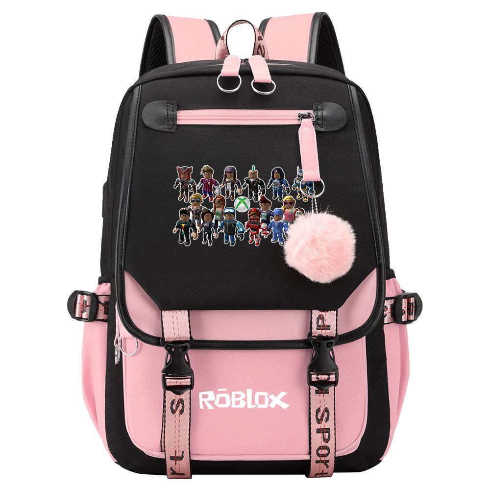 Roblox Waterproof Backpack School Notebook Travel Bags USB Charging