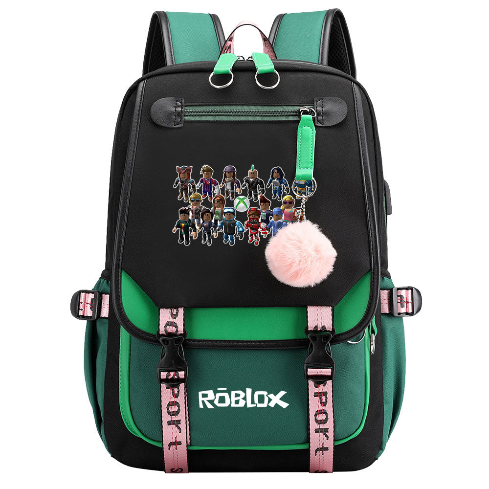 Roblox Waterproof Backpack School Notebook Travel Bags USB Charging