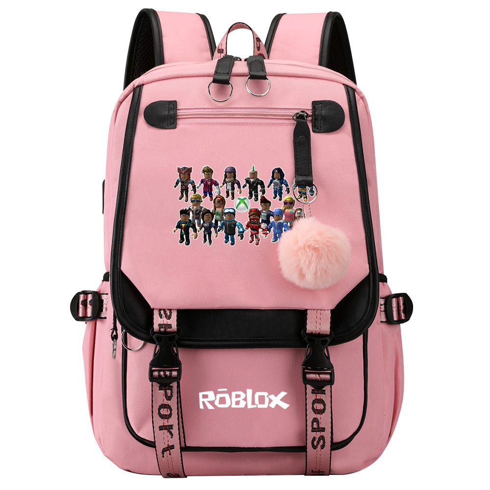 Roblox Waterproof Backpack School Notebook Travel Bags USB Charging