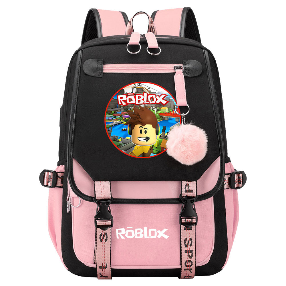 Roblox Waterproof Backpack School Notebook Travel Bags USB Charging