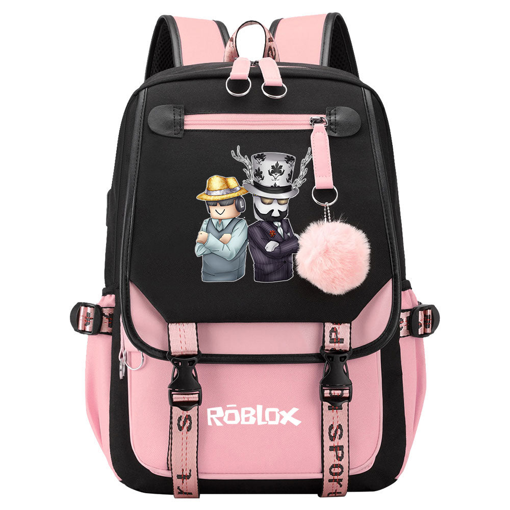 Game Roblox Waterproof Backpack School Notebook Travel Bags USB Charging