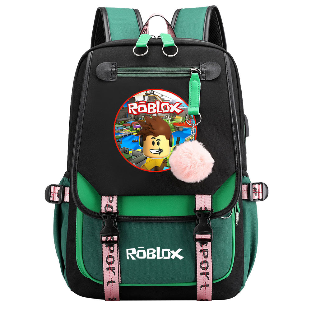 Roblox Waterproof Backpack School Notebook Travel Bags USB Charging
