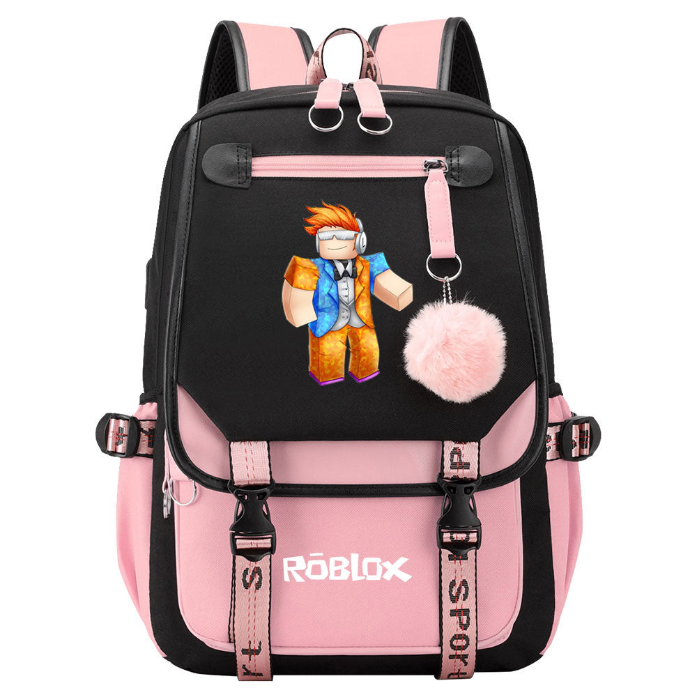 Game Roblox Waterproof Backpack School Notebook Travel Bags USB Charging