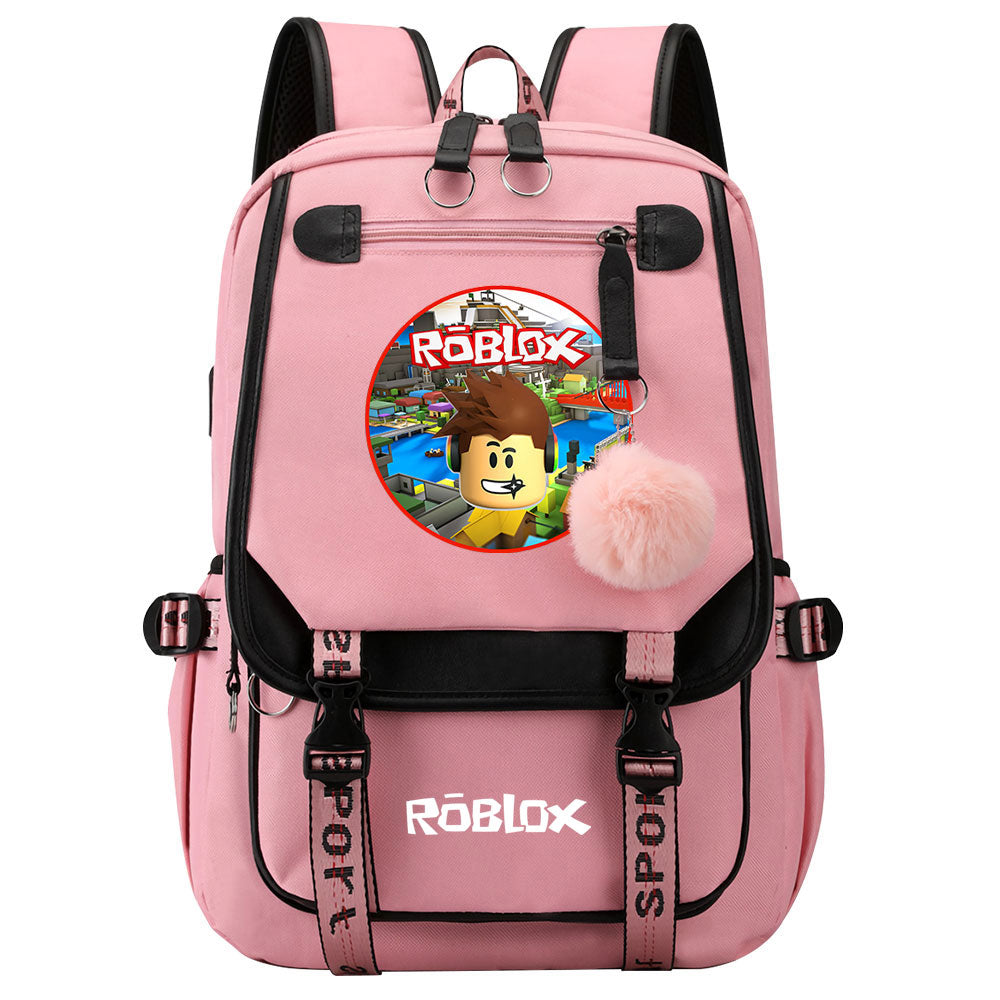 Roblox Waterproof Backpack School Notebook Travel Bags USB Charging