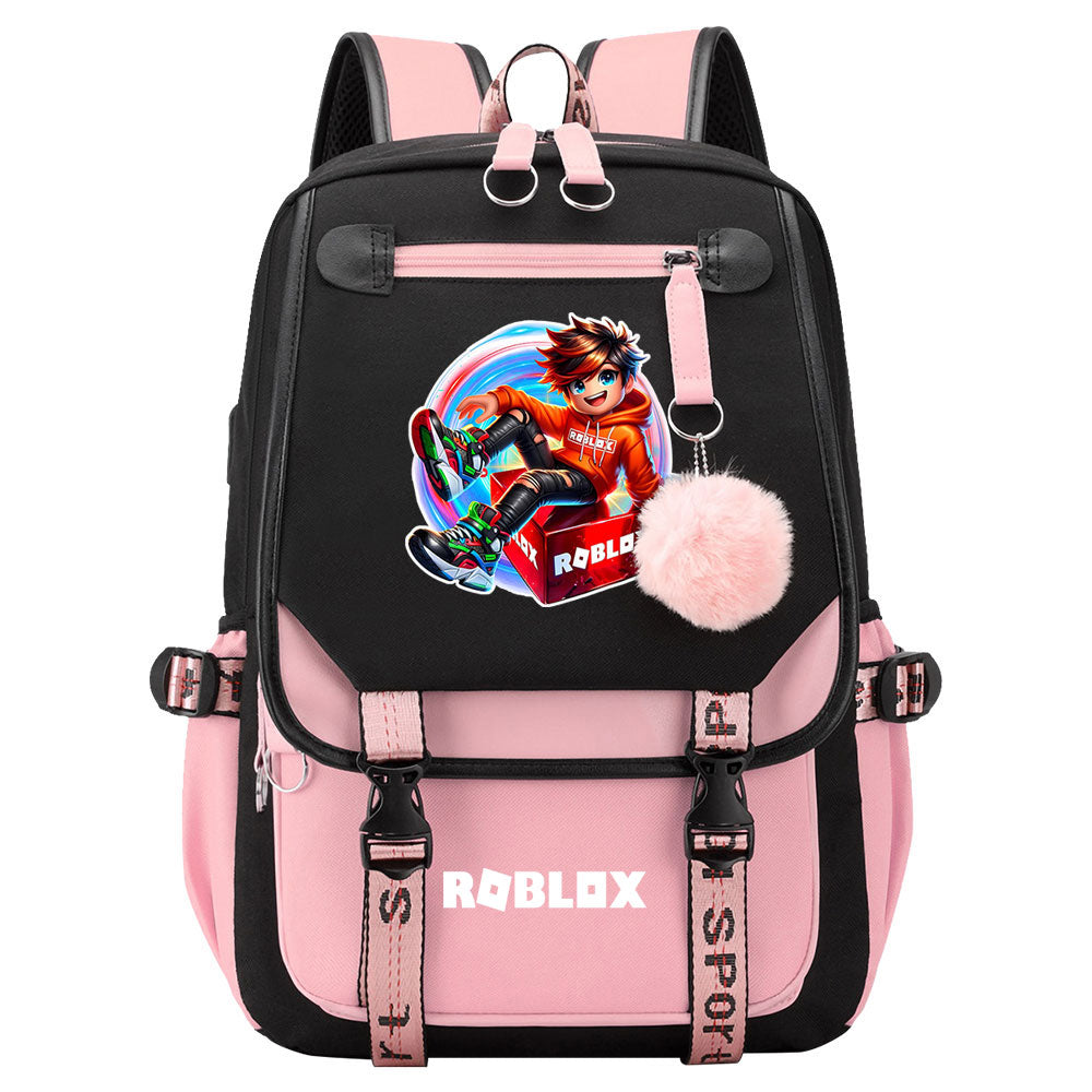 Roblox Waterproof Backpack School Notebook Travel Bag USB Charging