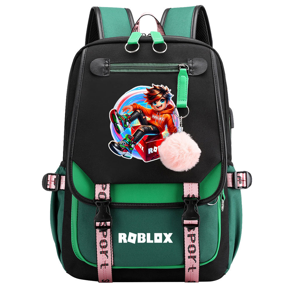 Roblox Waterproof Backpack School Notebook Travel Bag USB Charging