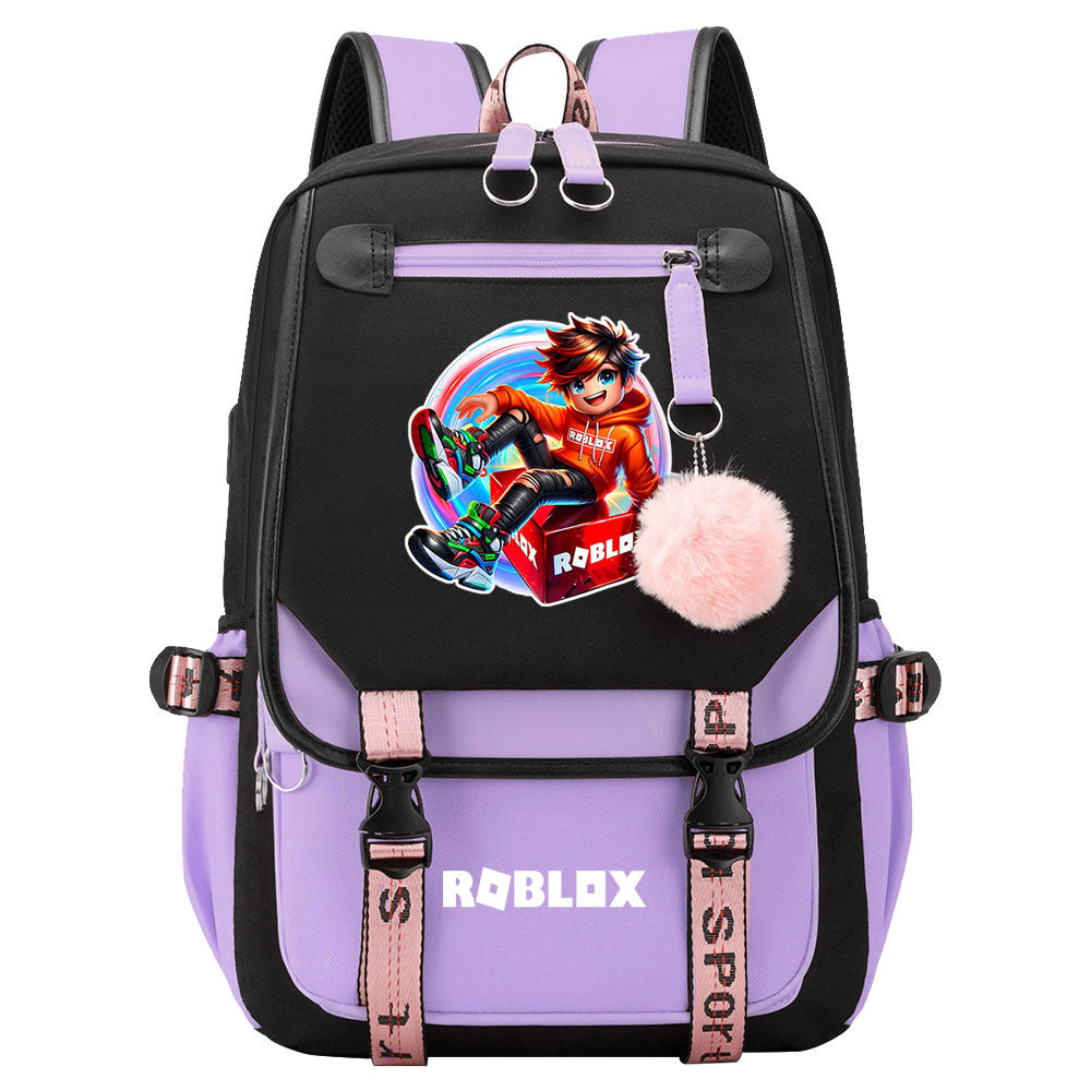 Roblox Waterproof Backpack School Notebook Travel Bag USB Charging