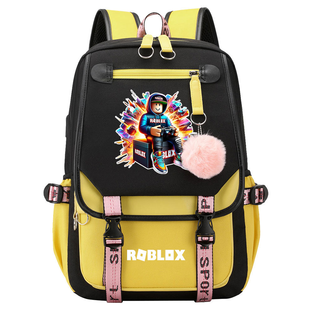 Roblox Waterproof Backpack School Notebook Travel Bag USB Charging