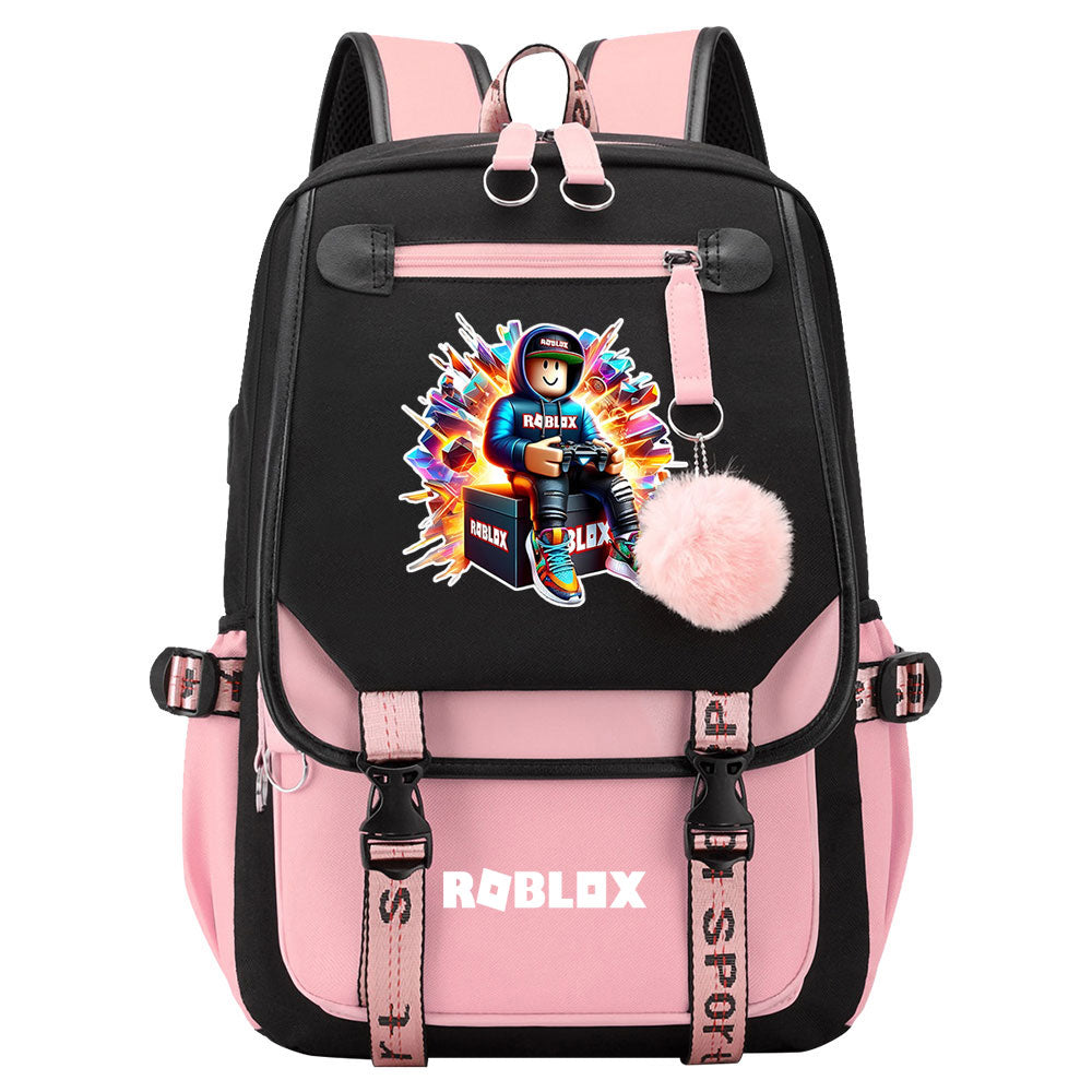 Roblox Waterproof Backpack School Notebook Travel Bag USB Charging