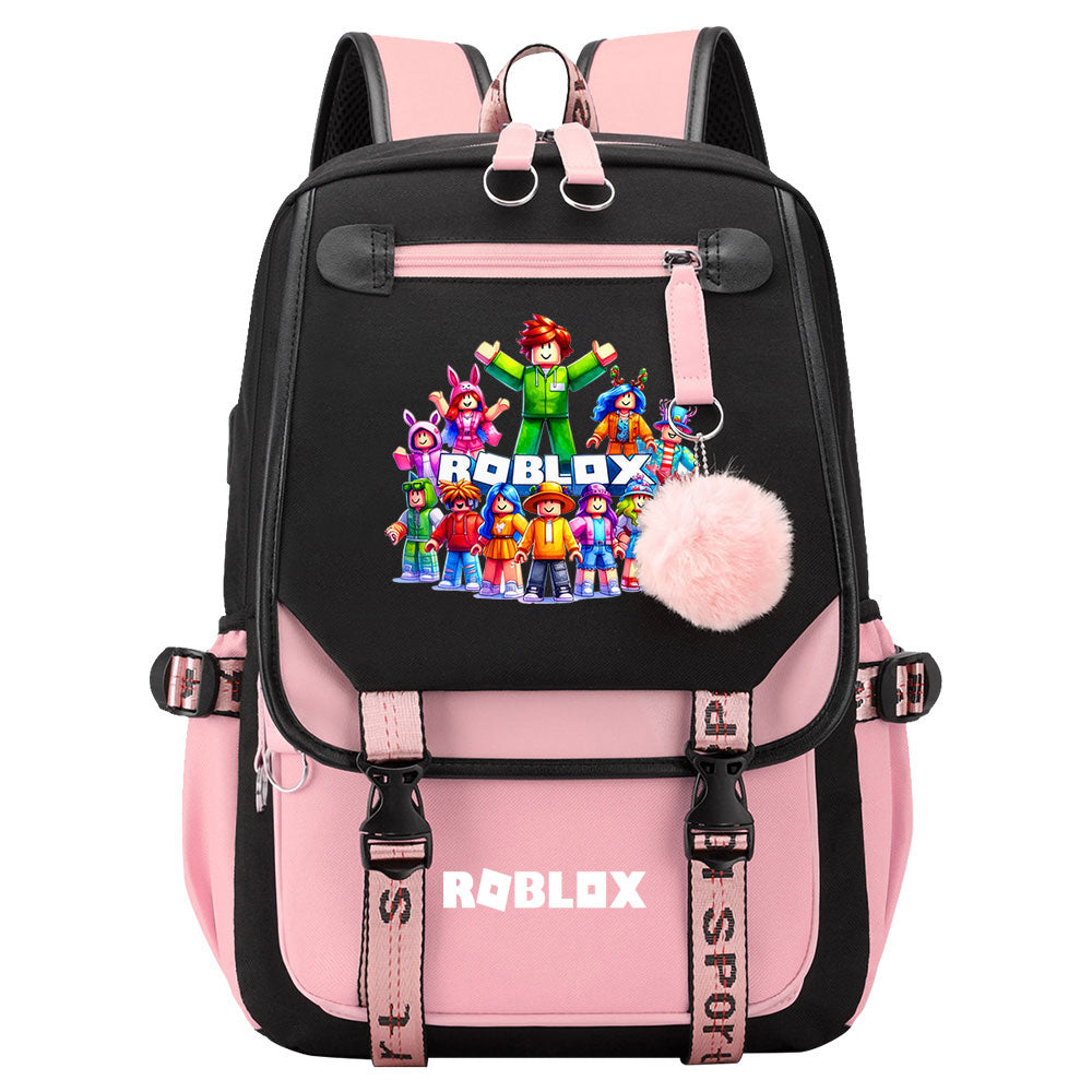 Roblox Waterproof Backpack School Notebook Travel Bag USB Charging