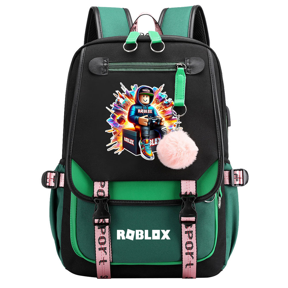 Roblox Waterproof Backpack School Notebook Travel Bag USB Charging