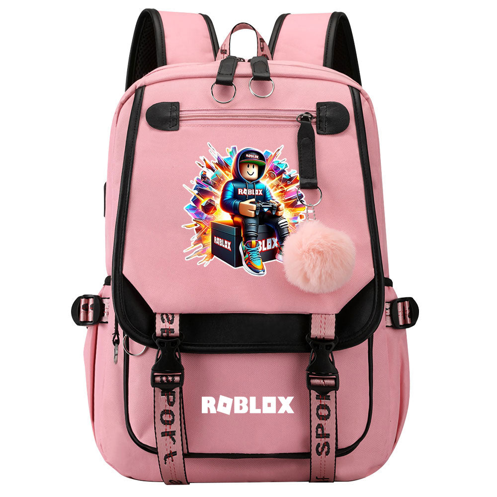 Roblox Waterproof Backpack School Notebook Travel Bag USB Charging