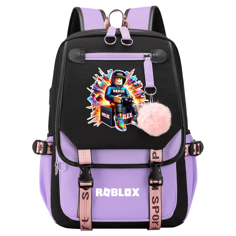 Roblox Waterproof Backpack School Notebook Travel Bag USB Charging