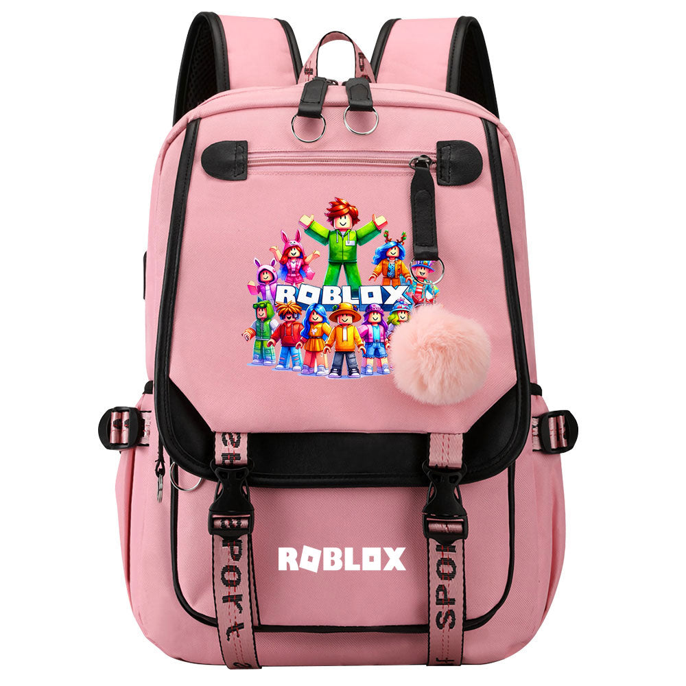 Roblox Waterproof Backpack School Notebook Travel Bag USB Charging