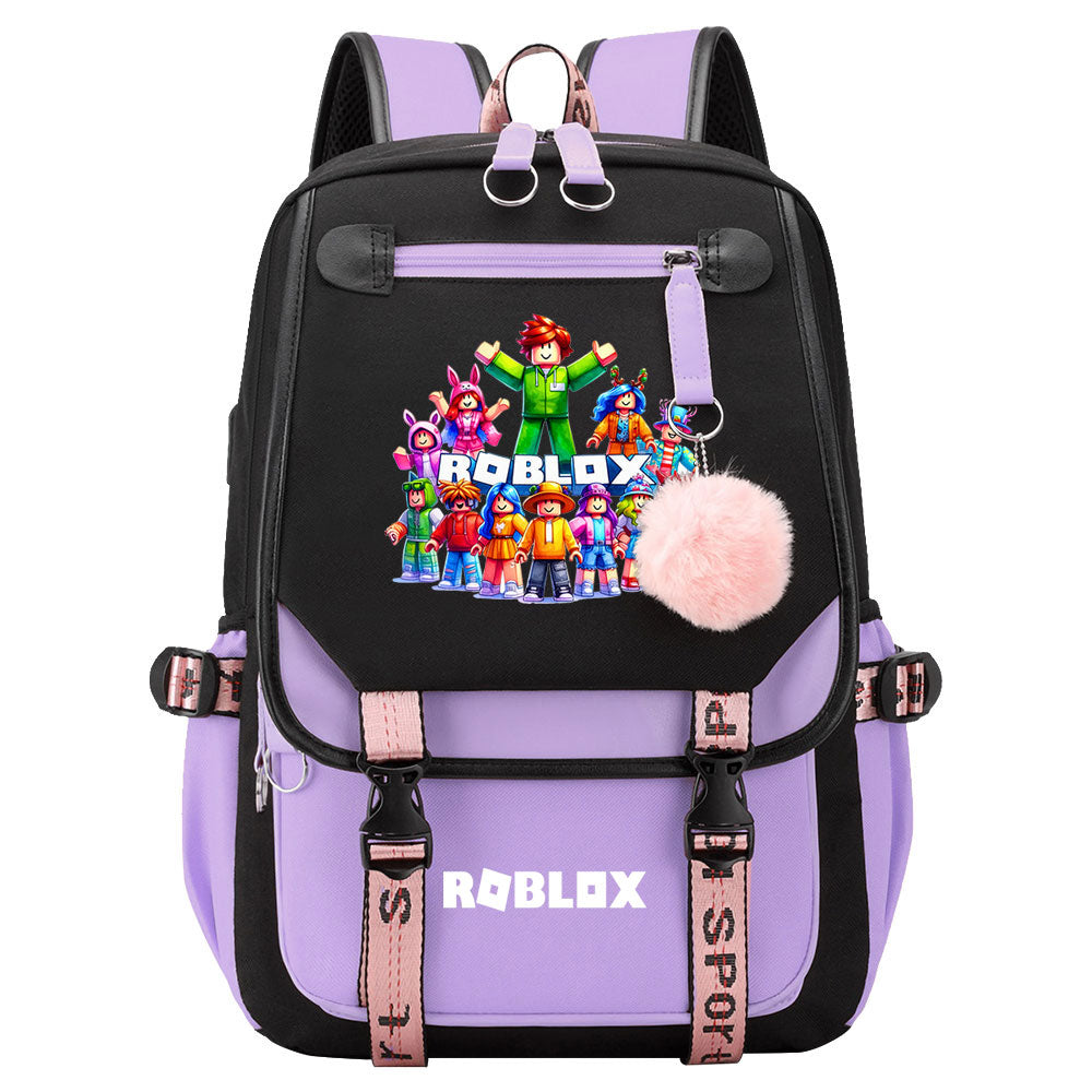 Roblox Waterproof Backpack School Notebook Travel Bag USB Charging