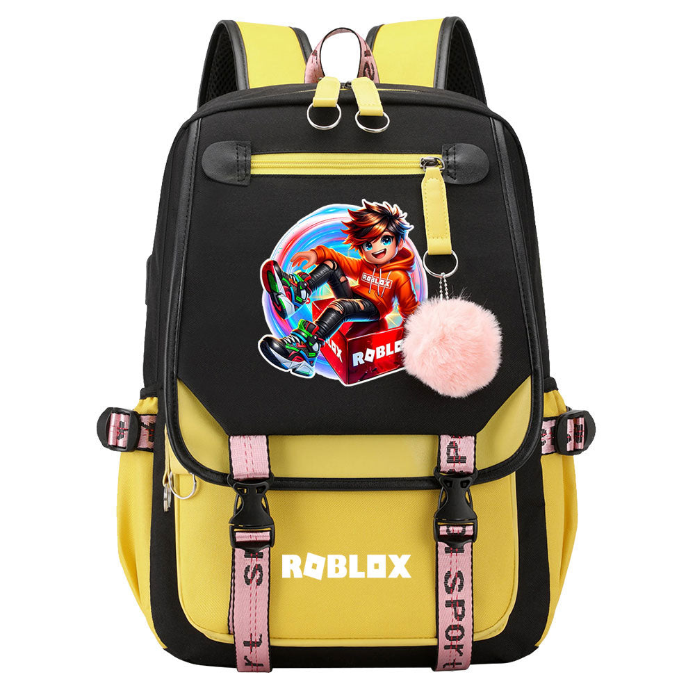 Roblox Waterproof Backpack School Notebook Travel Bag USB Charging