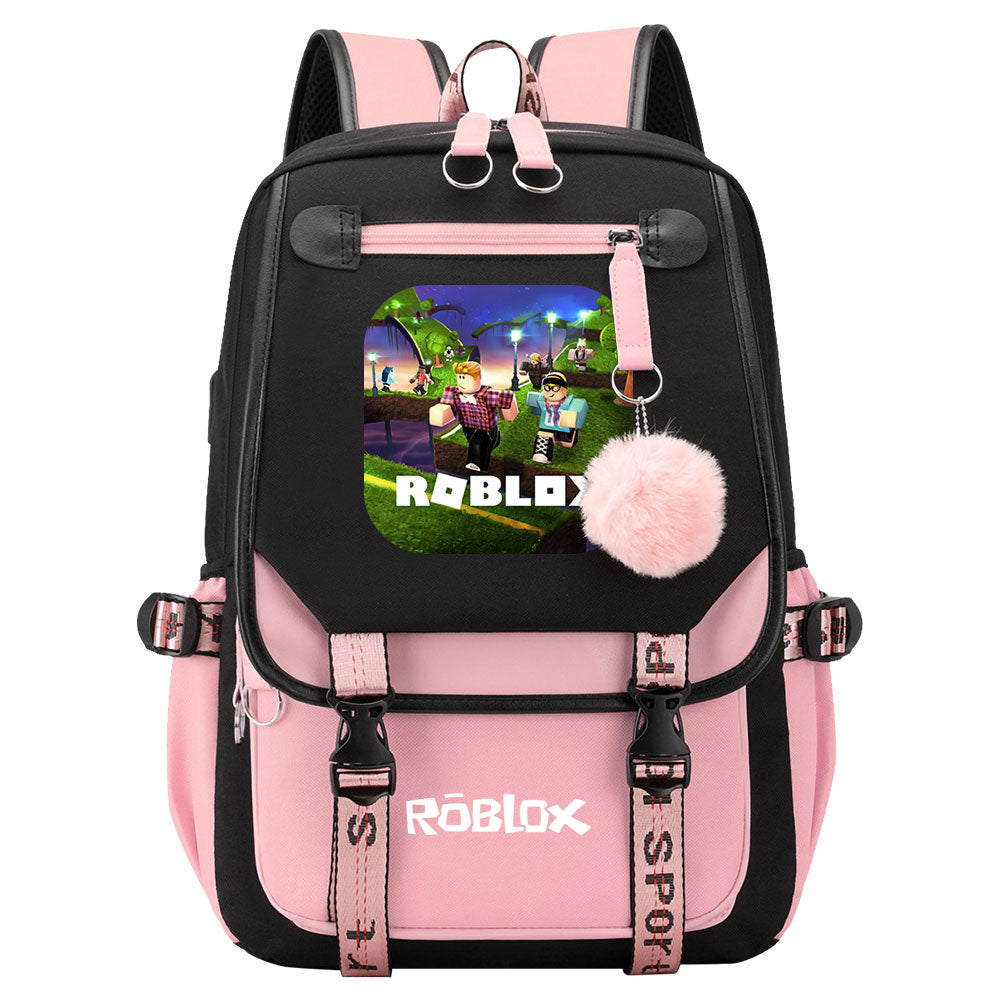 Roblox Waterproof Backpack School Notebook Travel Bags USB Charging