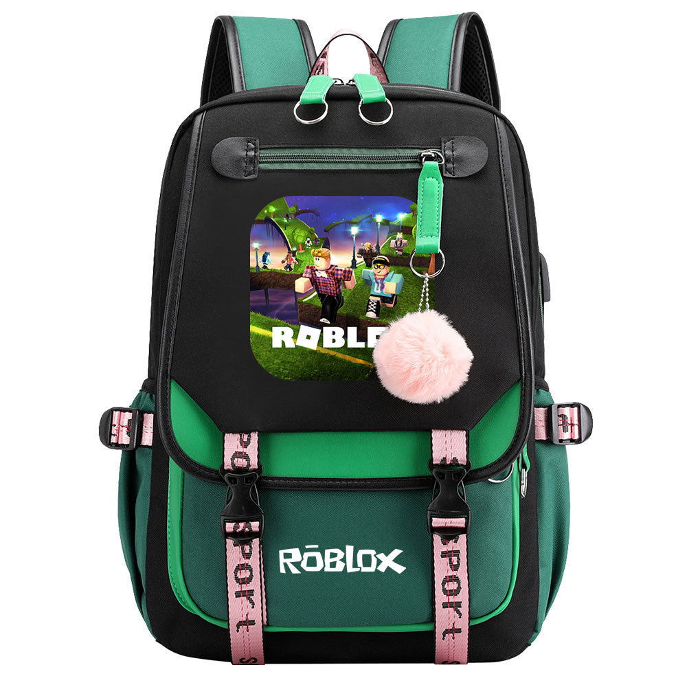 Roblox Waterproof Backpack School Notebook Travel Bags USB Charging