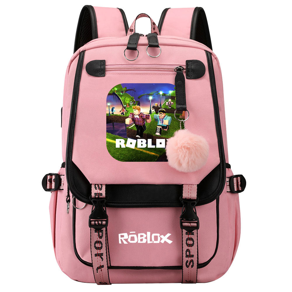 Roblox Waterproof Backpack School Notebook Travel Bags USB Charging
